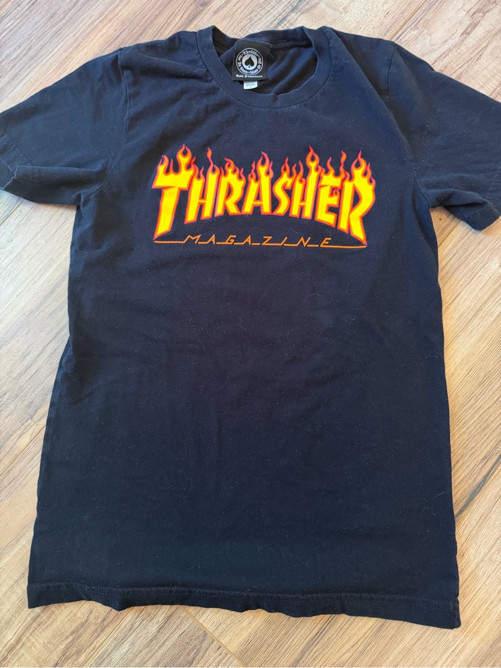 Thrasher Black Tee with Flame Logo